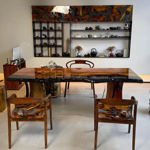 Elite Live Edge Golden Camphor Black Epoxy Resin Dining Table 38.58"Wx89.37"L, EIT-37