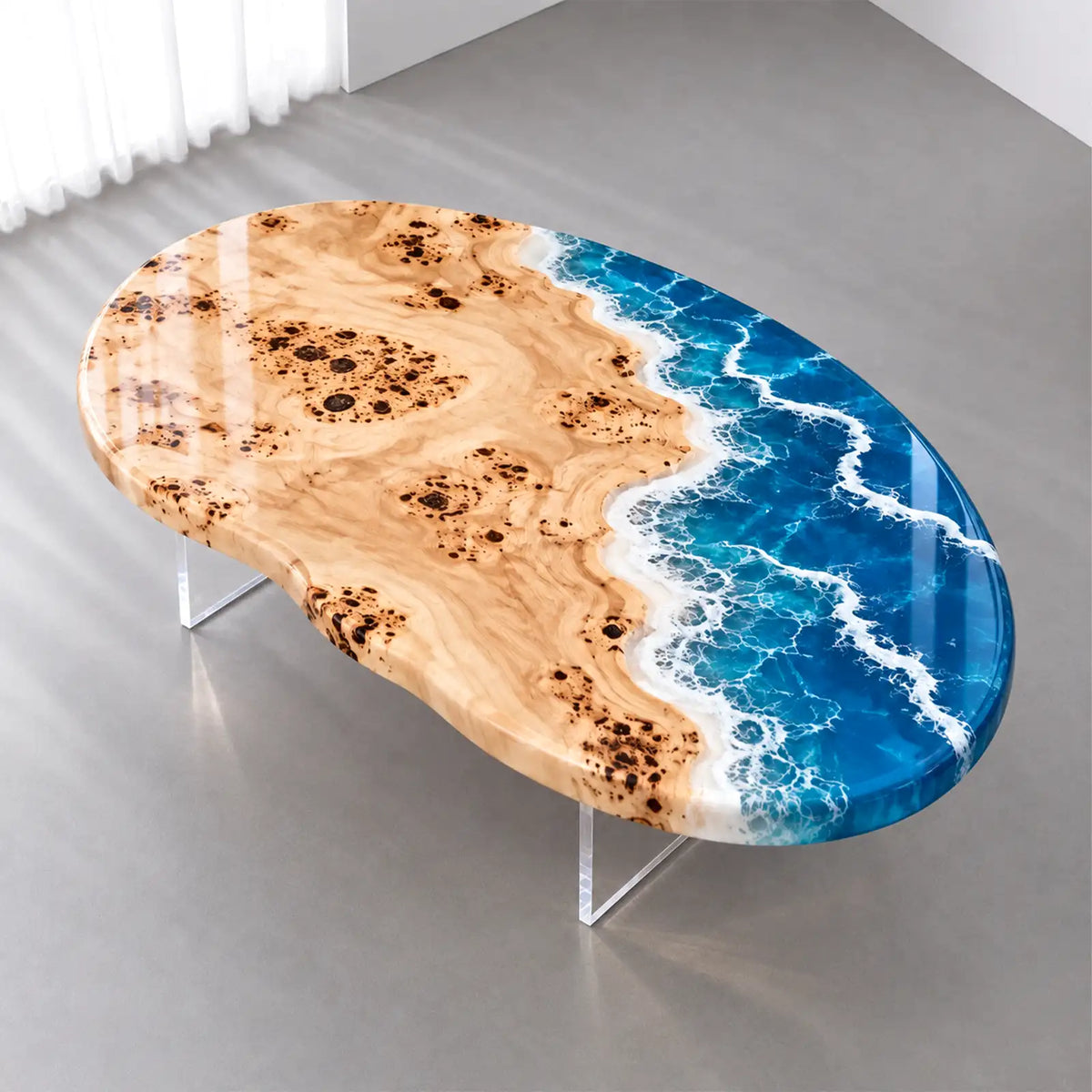 Custom Poplar Ocean Wave Epoxy Patio Table | ECT-421