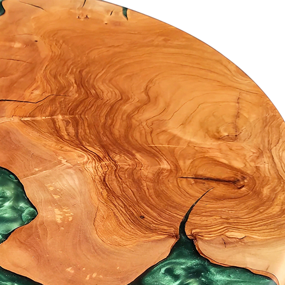 Elite Olive Wood & Emerald - Green Epoxy River Landscape Round Table ECT-44