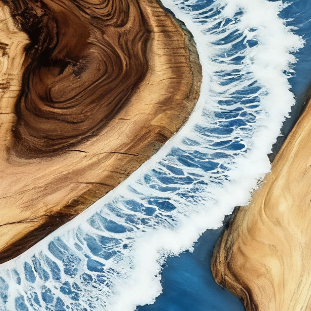 Elite Round Walnut Dining Table with Sea Wave - Inspired Resin Inlay ECT-13