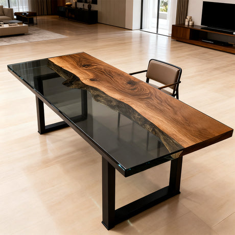 Elite Walnut Black Epoxy Rectangular Resin Dining Table – Elegant Luxury Statement Table ECT-265