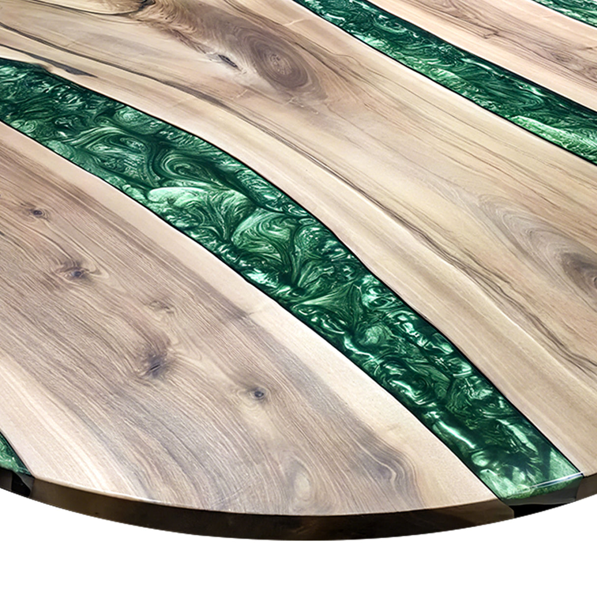 Elite Walnut Wood with Green Resin Round Coffee Table ECT-207