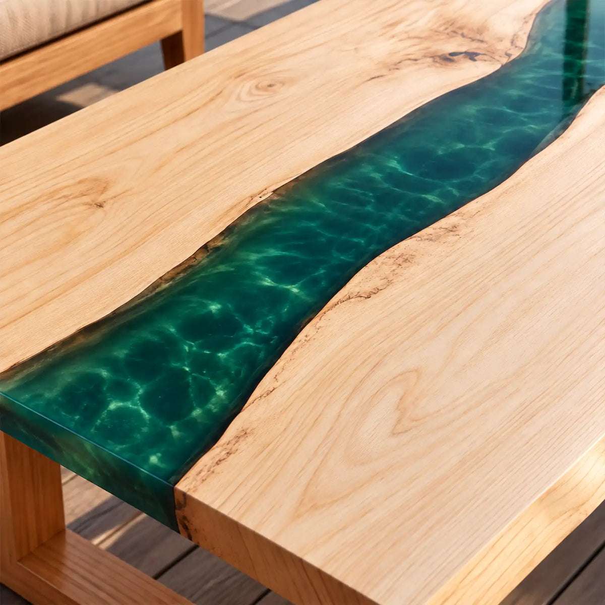 Custom Ash Green Epoxy Resin Patio Coffee Table | ECT-422