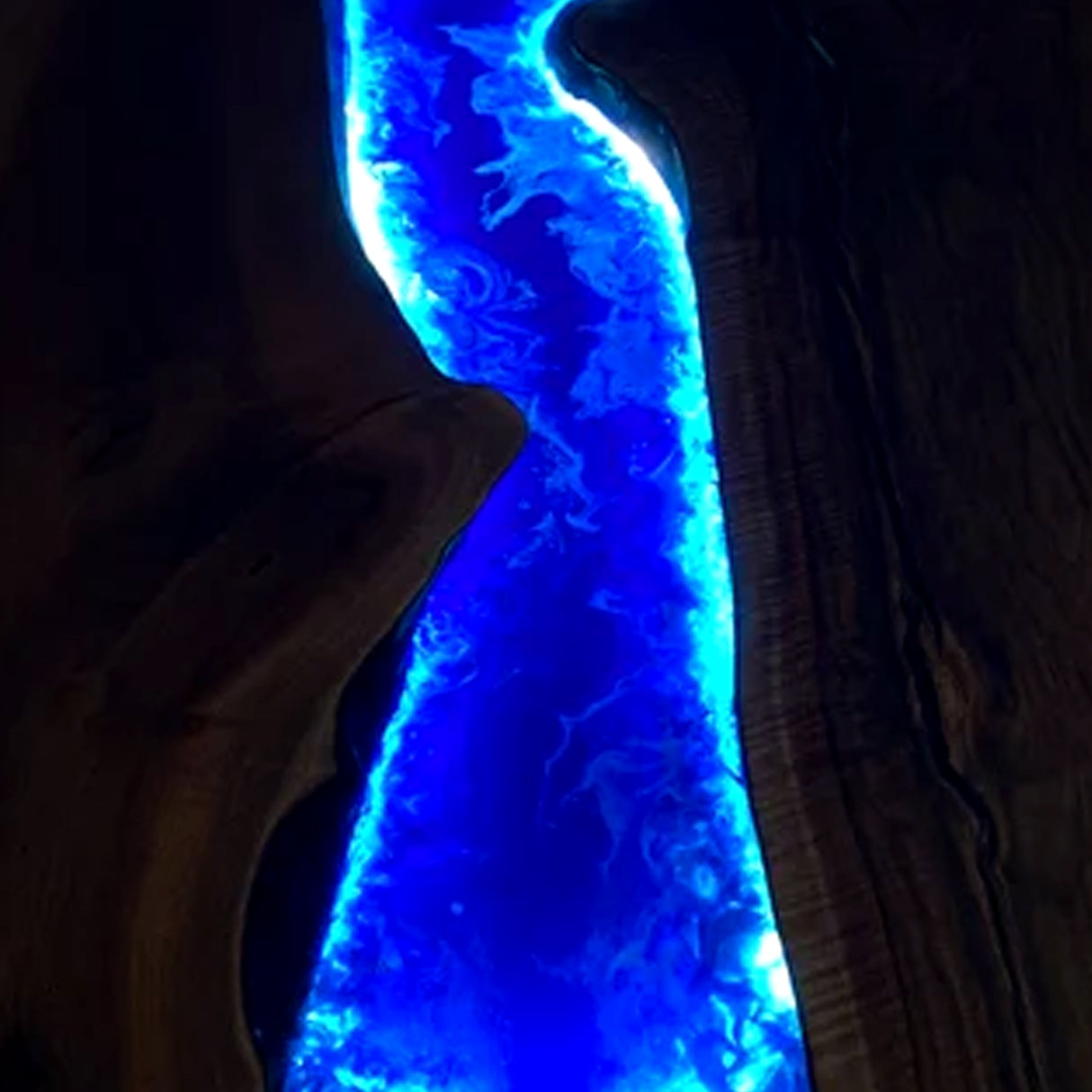 Elite Walnut Wood Blue Epoxy Resin River Dining Table with LED Light ECT-215