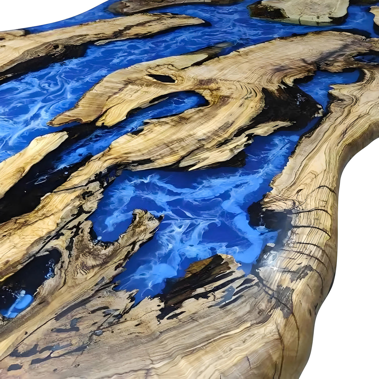Elite Live - Edge Olive Wood and Blue Resin River Dining Table ECT-214