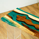 Elite Walnut Wood with Transparent Lake Green Epoxy Resin Dining Table ECT-177