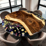Elite Black Walnut Wood & Dried Flower/Hay Resin Round Coffee Table  ECT-190