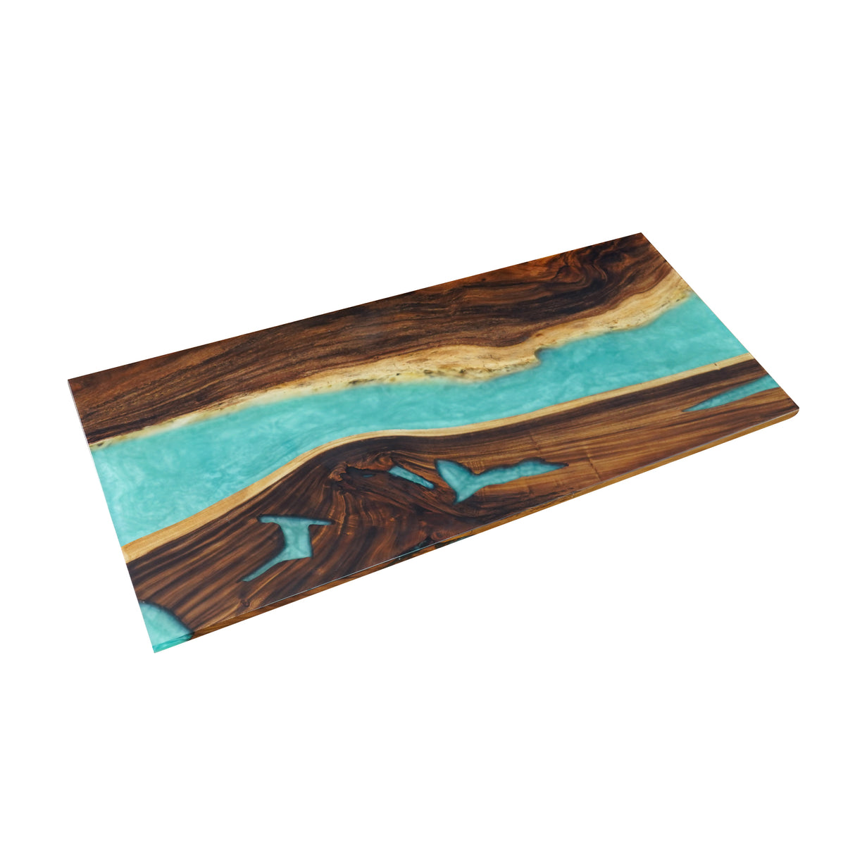 Elite Custom Walnut Resin Dining Table with Turquoise Resin Vein ECT-86