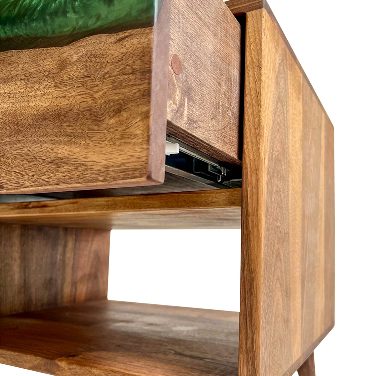 Elite Walnut Nightstand with Emerald Green Epoxy Drawer ECN-03