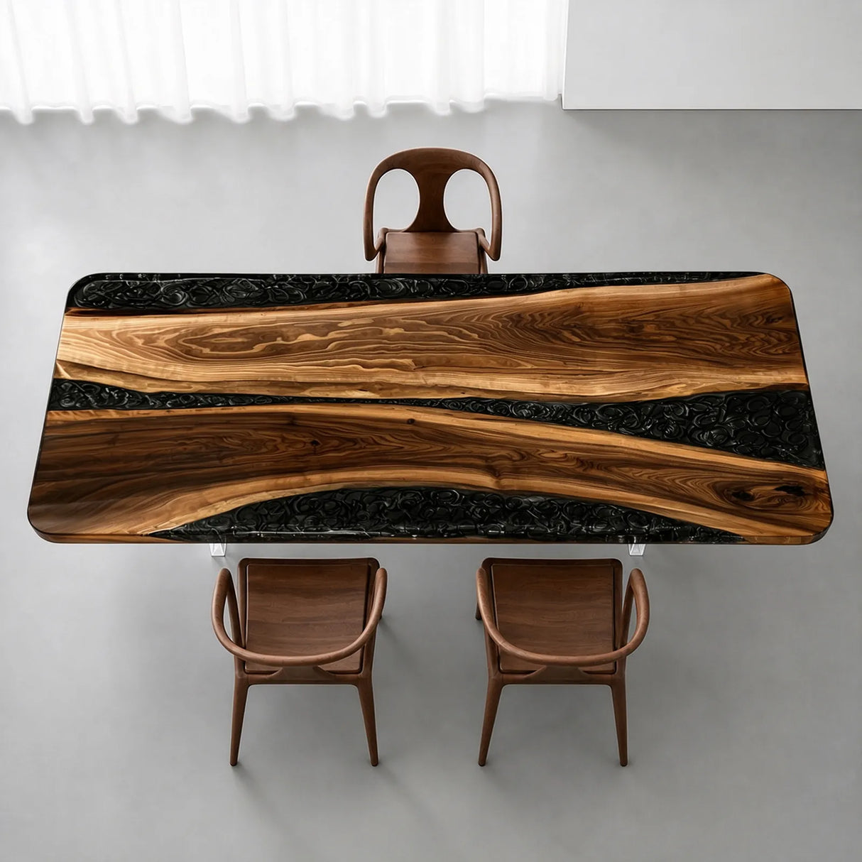 Custom Straight Edge Walnut Black Epoxy Resin Conference Table | ECT-400
