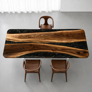 Custom Straight Edge Walnut Black Epoxy Resin Conference Table | ECT-400