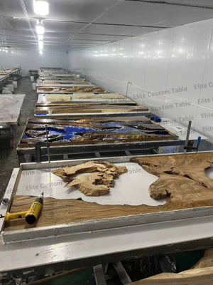 Elite Walnut Dining Table with Peacock Blue Resin Inlay 96.06‘’L×42.13''W, EIT-04