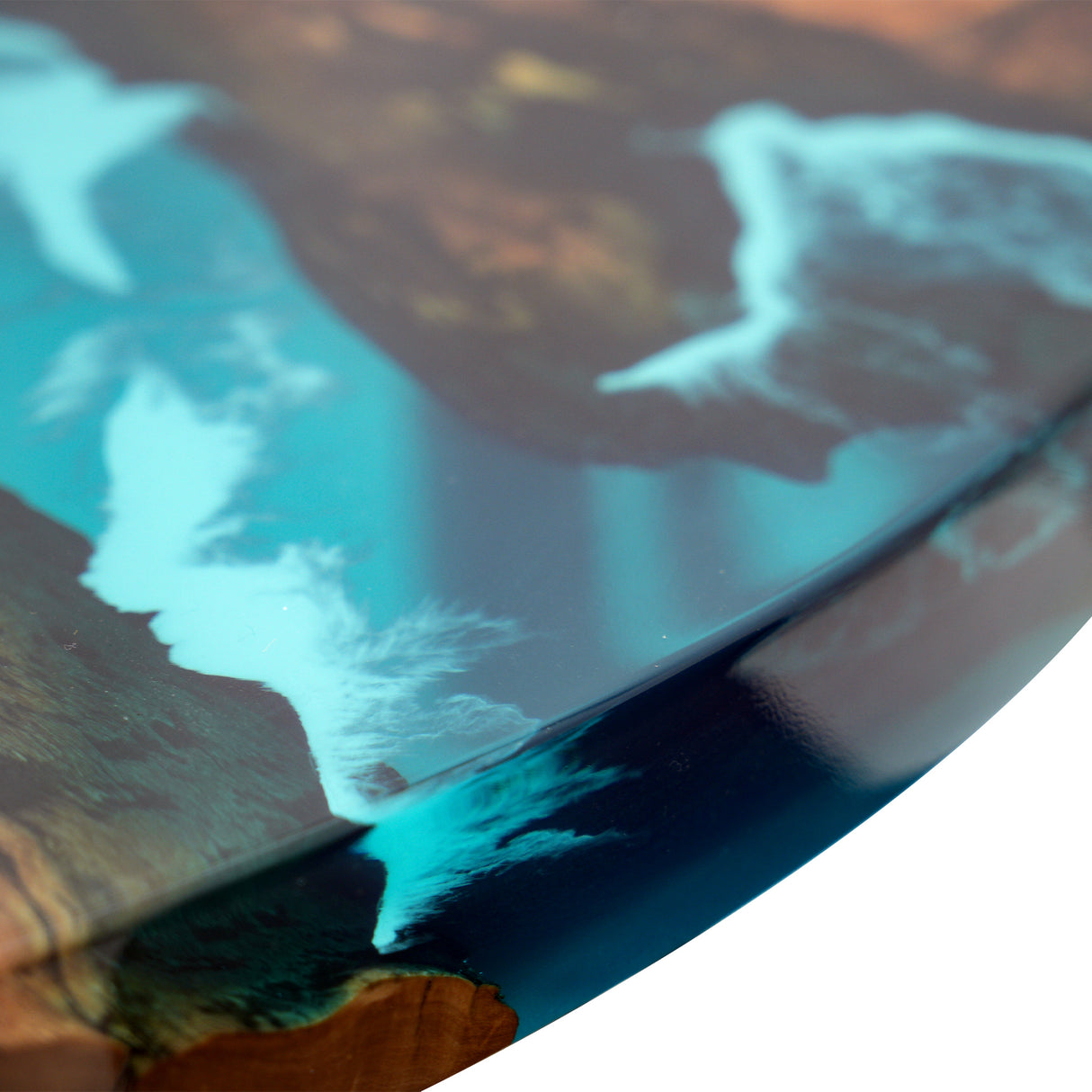 Elite Walnut Round Table with Turquoise - Blue Epoxy Ocean Waves ECT-03