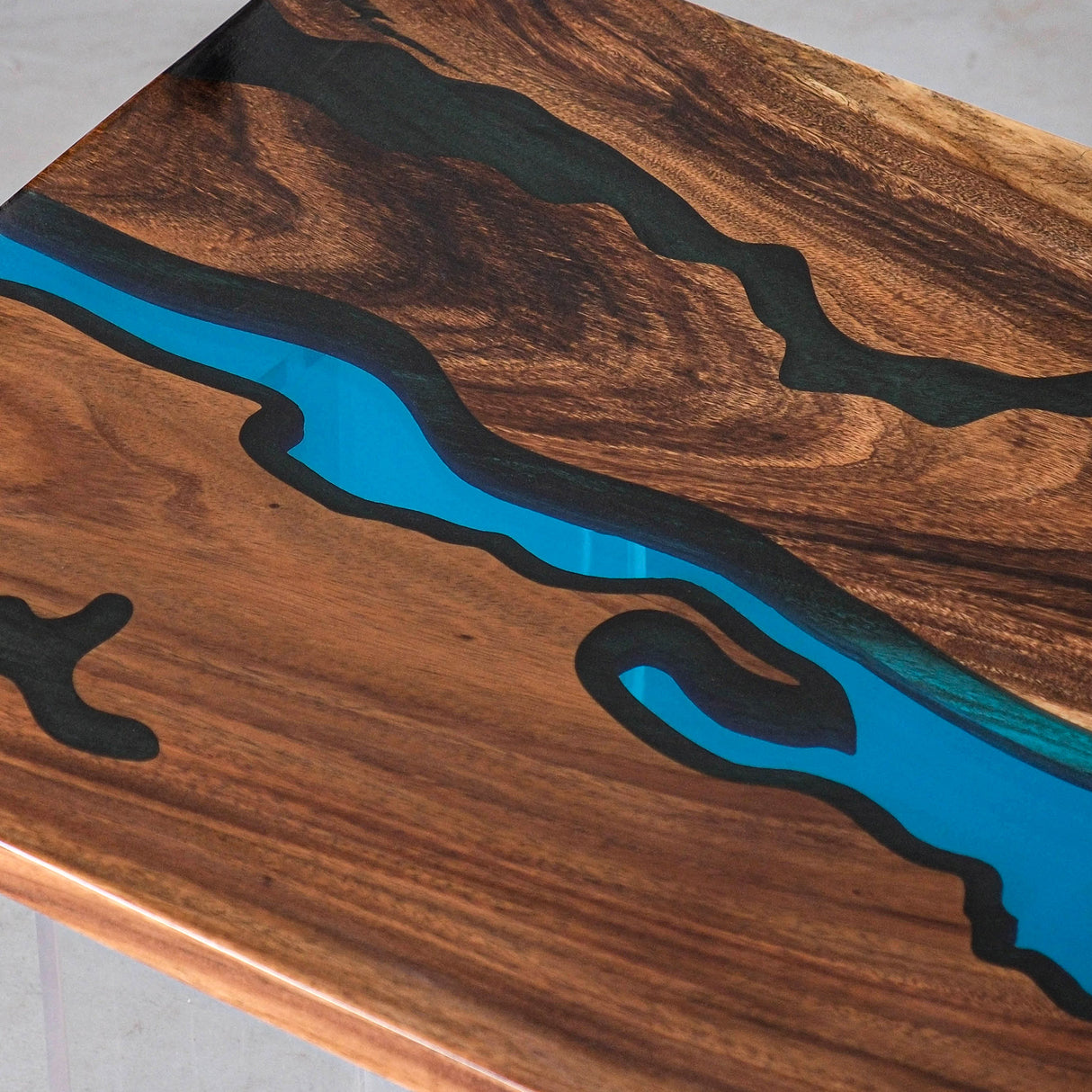 Elite Black Walnut Wood River Table with Blue and Black Epoxy Resin Inlay ECT-185