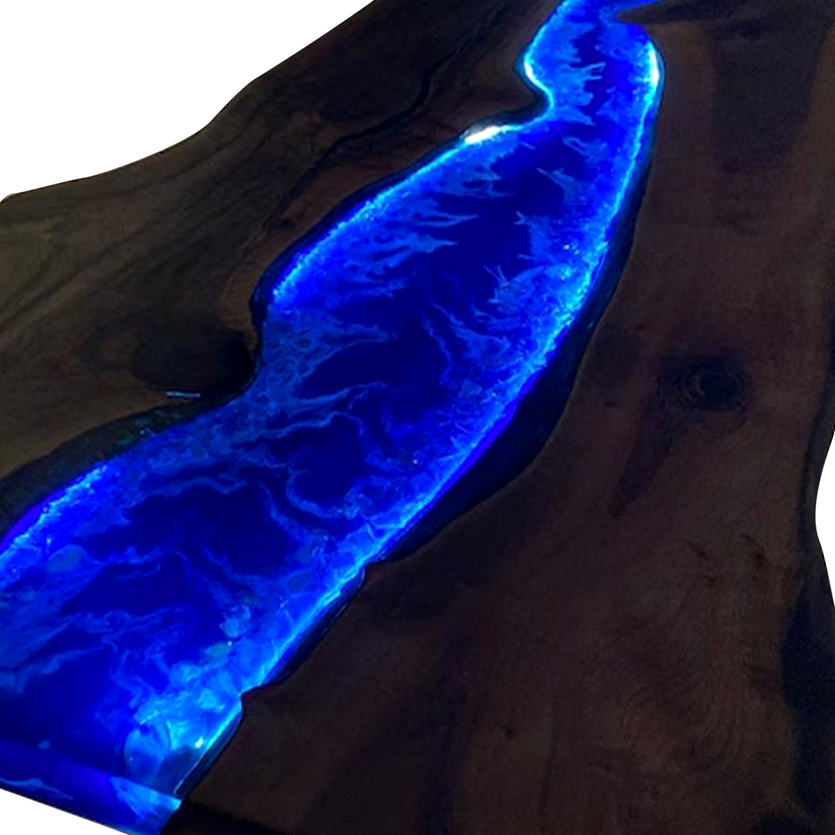 Elite Walnut Wood Blue Epoxy Resin River Dining Table with LED Light ECT-215