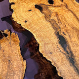 Elite Curved - Edge Olive Wood Dining Table with Purple Resin Inlay ECT - 234