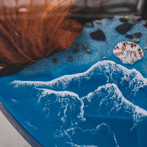 Elite 47.05" Diameter Round Walnut Table with Ocean - themed Resin Inlay EIT-39