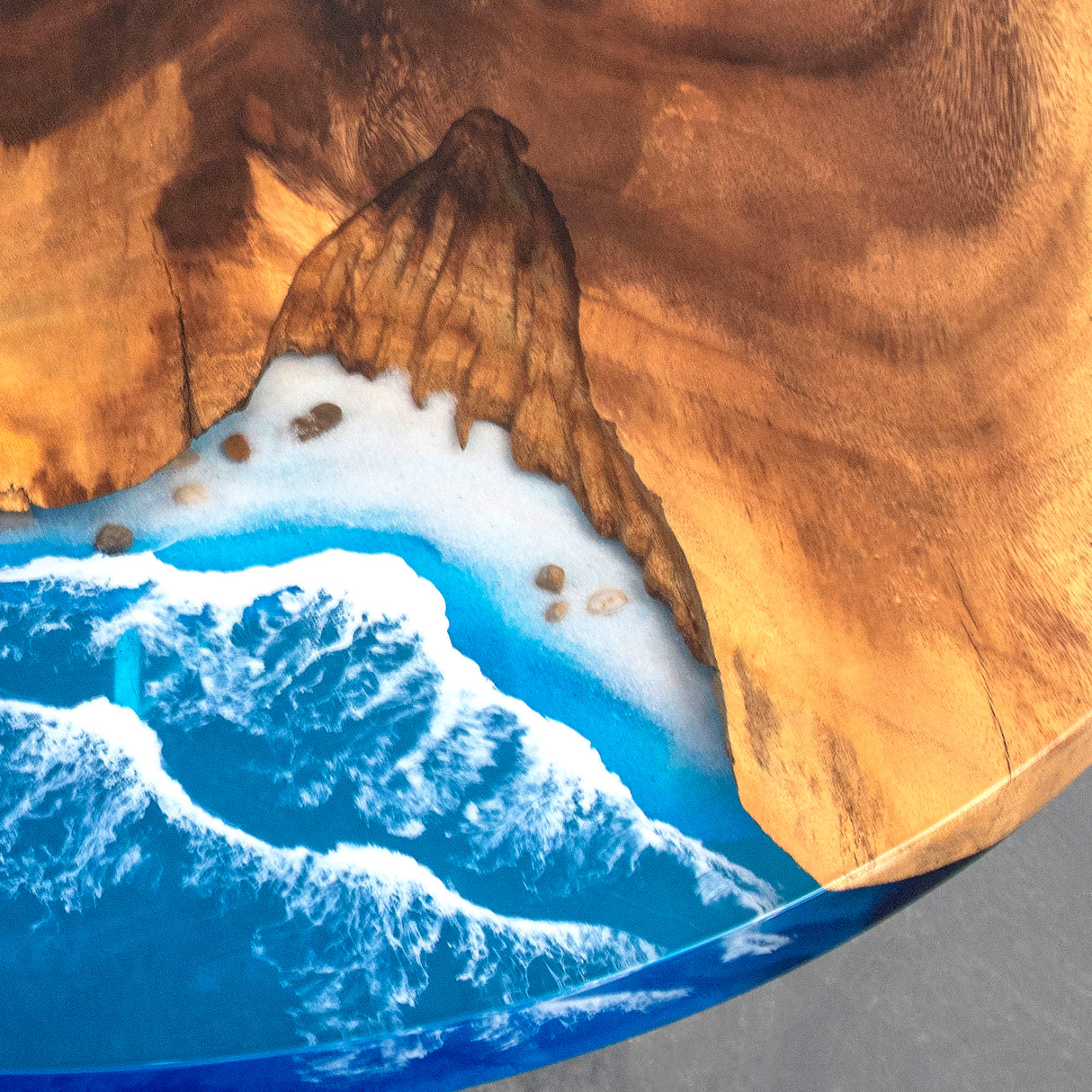 Elite Walnut Wood & Blue Ocean Wave Epoxy Round Table ECT-47