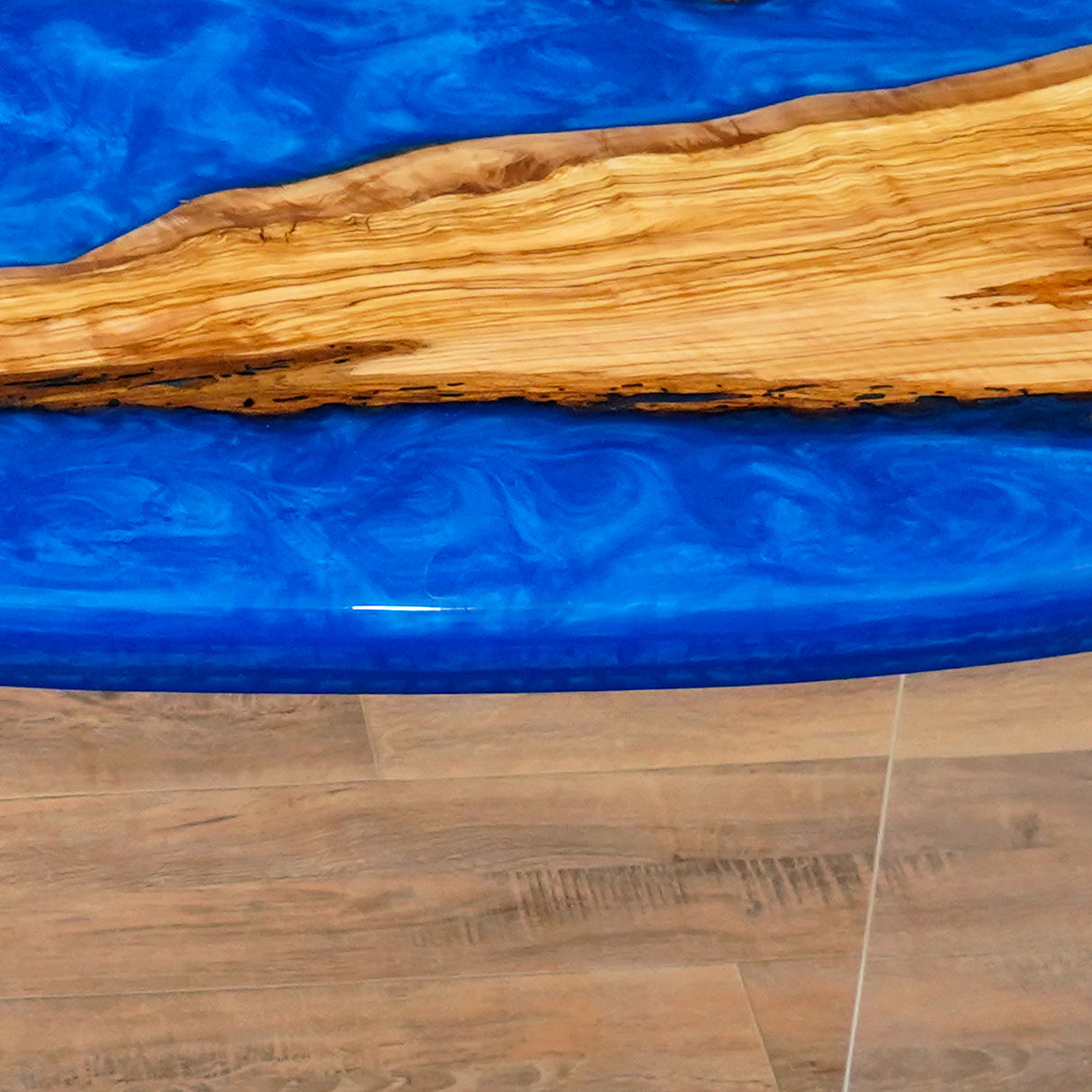 Elite Natural Olive & Flowing Ocean Blue Epoxy Resin Dining Table ECT-174