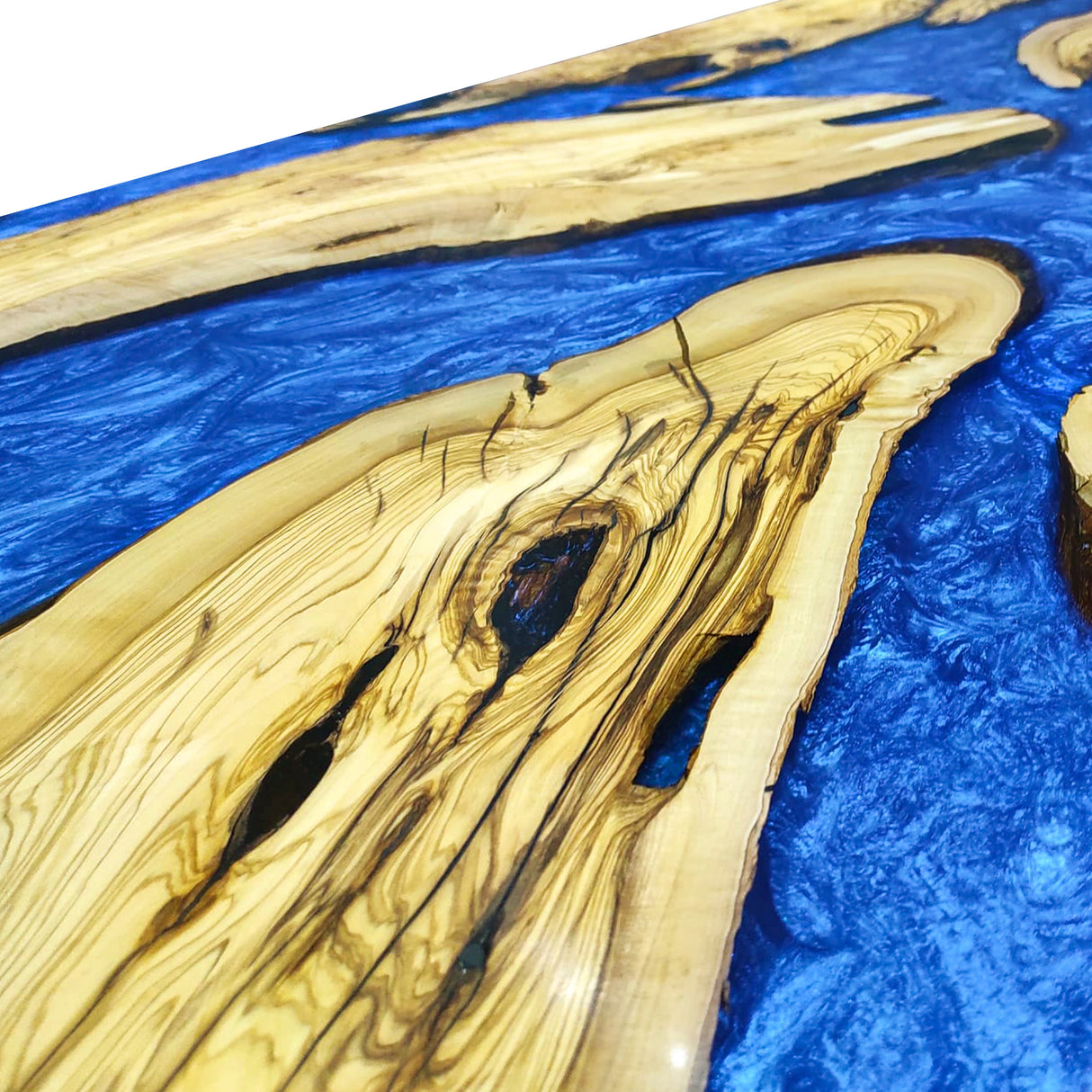 Elite Natural Straight - Edge Olive Wood with Blue River Epoxy Resin Dining Table ECT-216