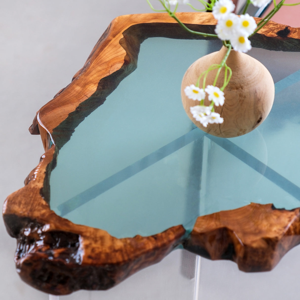 Elite Golden Camphor Wood with Transparent Epoxy Resin Coffee Table ECT-181