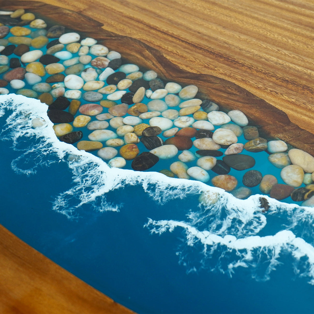 Elite Walnut Wood with Wood - Stream Stones Epoxy Resin Dining Table ECT-180