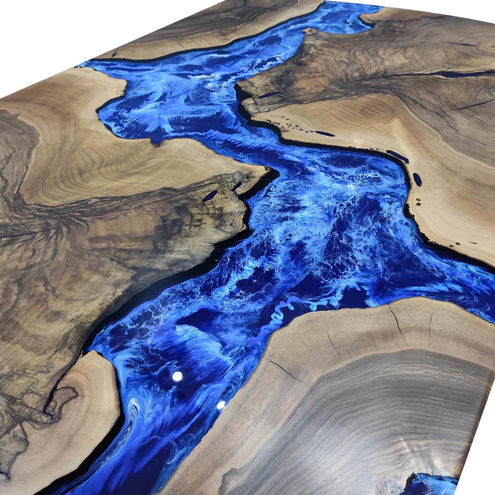 Elite Natural Olive Wood with Blue River Epoxy Resin Dining Table ECT-212