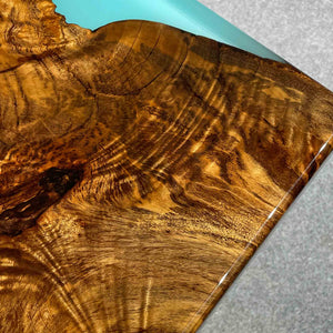 Elite Straight - Edge Golden Camphor Dining Table with Blue Wave Resin 80"L×47"W EIT-18