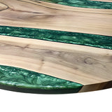 Elite Walnut Wood with Green Resin Round Coffee Table ECT-207