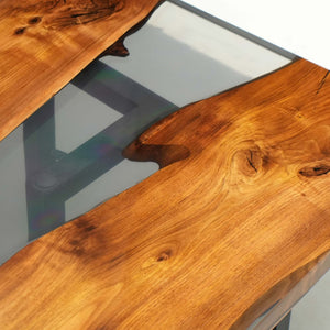 Elite Straight - Edge Black Walnut Dining Table with Gray Transparent Resin 72.05''L×36.22''W, EIT-38