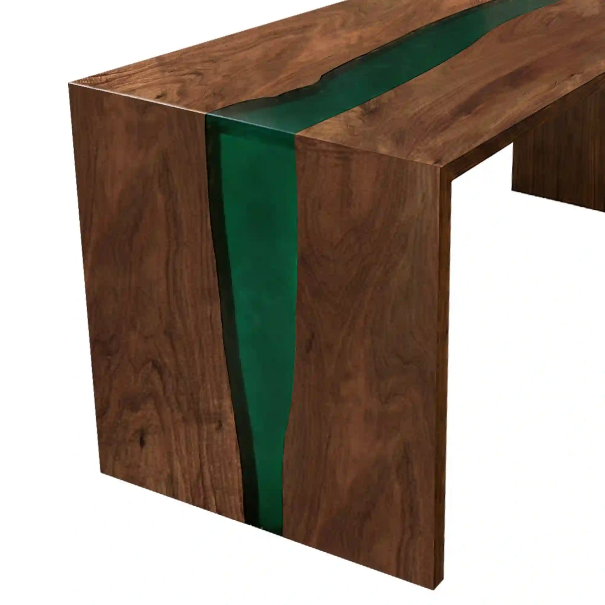 Black Walnut Green Epoxy L-Shaped Executive Office Desk with Storage | ECT-372
