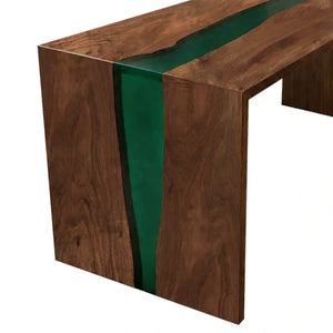 Black Walnut Green Epoxy L-Shaped Executive Office Desk with Storage | ECT-372