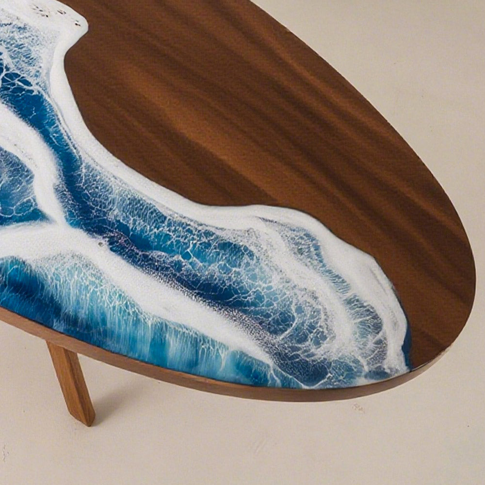 Elite Oval Black Walnut Dining Table with Ocean - Wave Blue Resin Inlay ECT-246