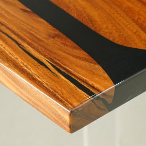 Elite Straight - Edge Walnut Dining Table with Pure Black Resin Inlay 96.06‘’L×48.03''W, EIT-03