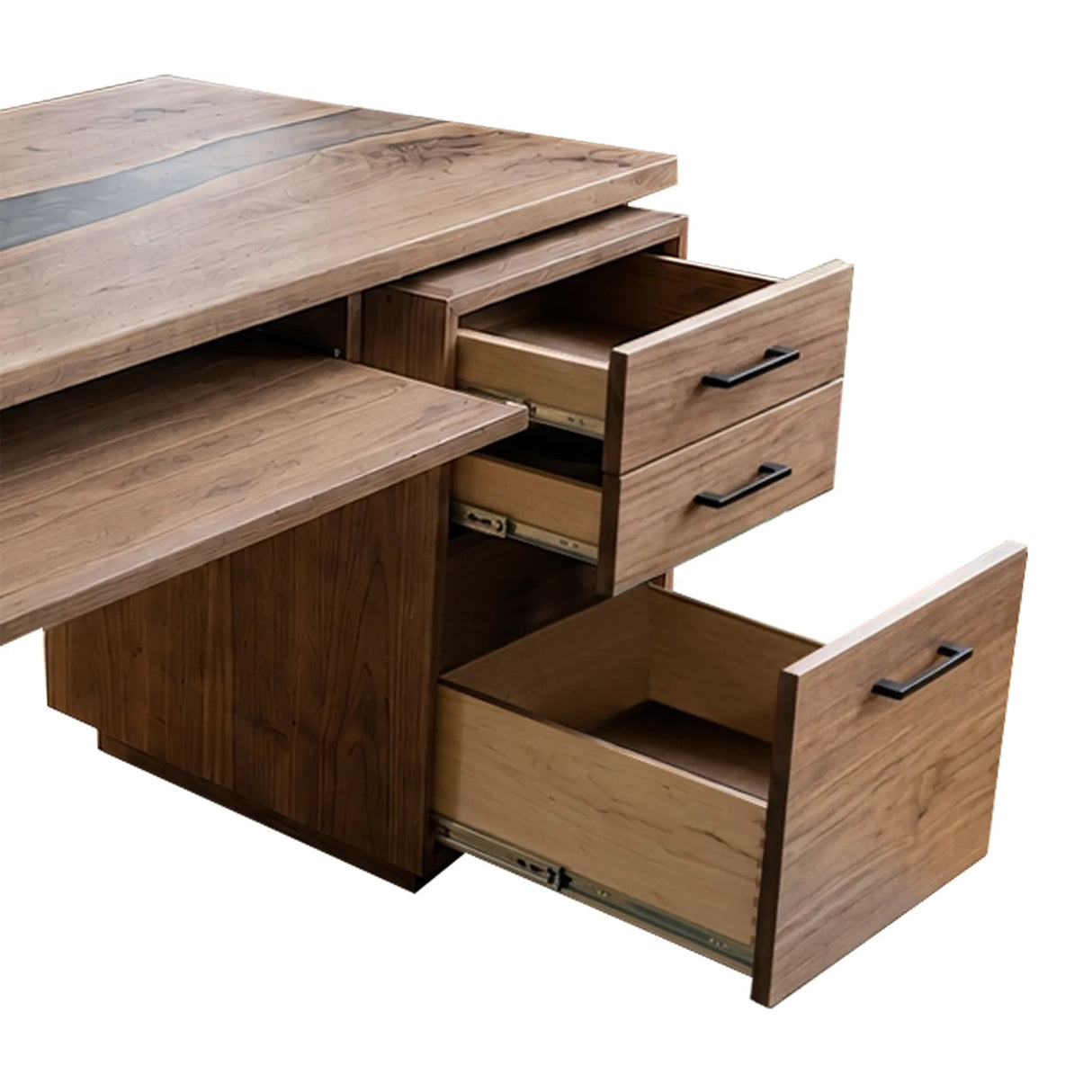 Walnut Epoxy Executive Office Desk with Storage | ECT-368