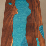 Elite Walnut Dining Table with Peacock Blue Resin Inlay 96.06‘’L×42.13''W, EIT-04
