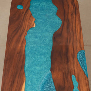 Elite Walnut Dining Table with Peacock Blue Resin Inlay 96.06‘’L×42.13''W, EIT-04