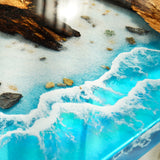 Elite Walnut Wood with Blue Seaside & Wave Epoxy Resin Dining Table ECT-196