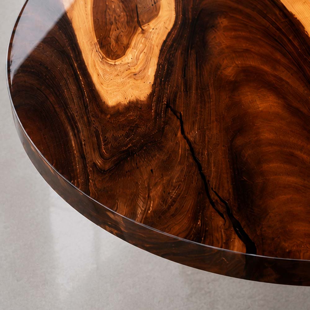 Custom Round Walnut Dining Table with Crystal Clear Epoxy Resin | ECT-323