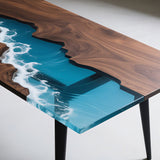 Elite Straight - Edge Black Walnut Dining Table with Ocean - Style Blue Resin Inlay ECT-238