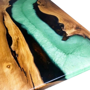Elite Walnut Wood & Green - Black Resin River Dining Table ECT-197