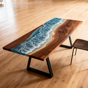 Elite Walnut Blue Epoxy River Rectangular Dining Table – Modern Handmade Resin Table ECT-266