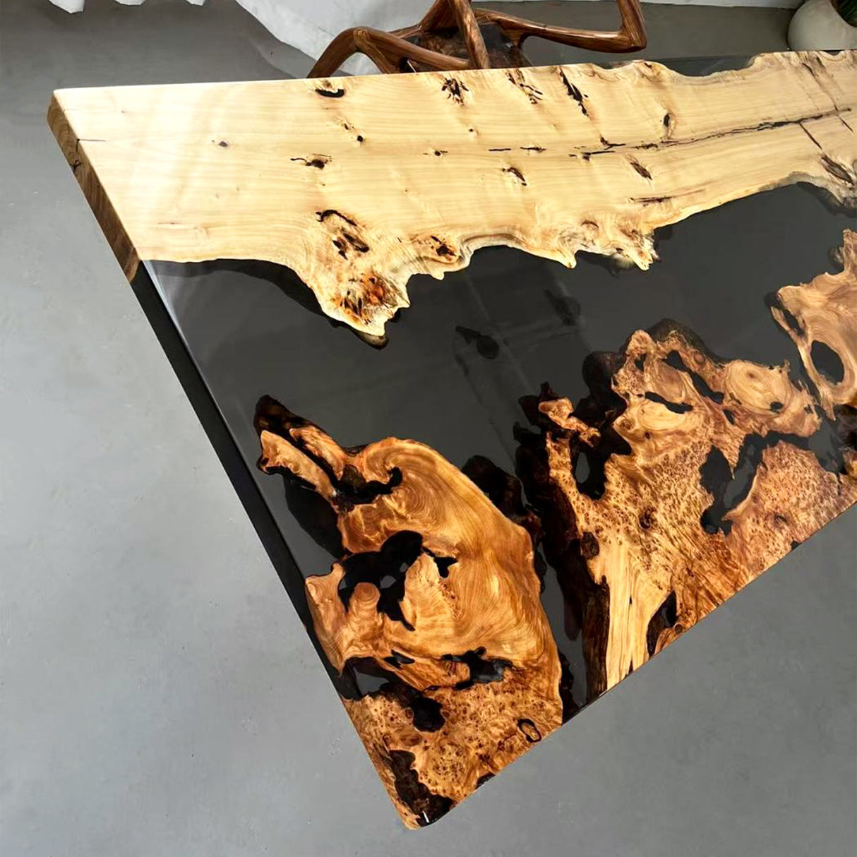 Elite Poplar & Cunninghamia Wood with Transparent Black - Gray Epoxy Resin Dining Table ECT-160
