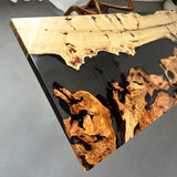 Elite Poplar & Cunninghamia Wood with Transparent Black - Gray Epoxy Resin Dining Table ECT-160