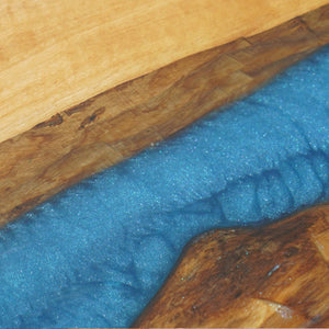 Elite Natural - Edge Olive Wood Bar Table with Irregular Blue Resin 84.25''L×20.08''W, EIT-34