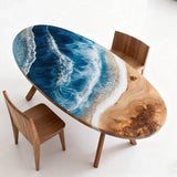 Elite Oval Olive Wood Dining Table with Dynamic Ocean - Wave Resin Inlay ECT-245