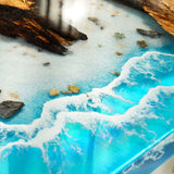 Elite Walnut Wood with Blue Seaside & Wave Epoxy Resin Dining Table ECT-196
