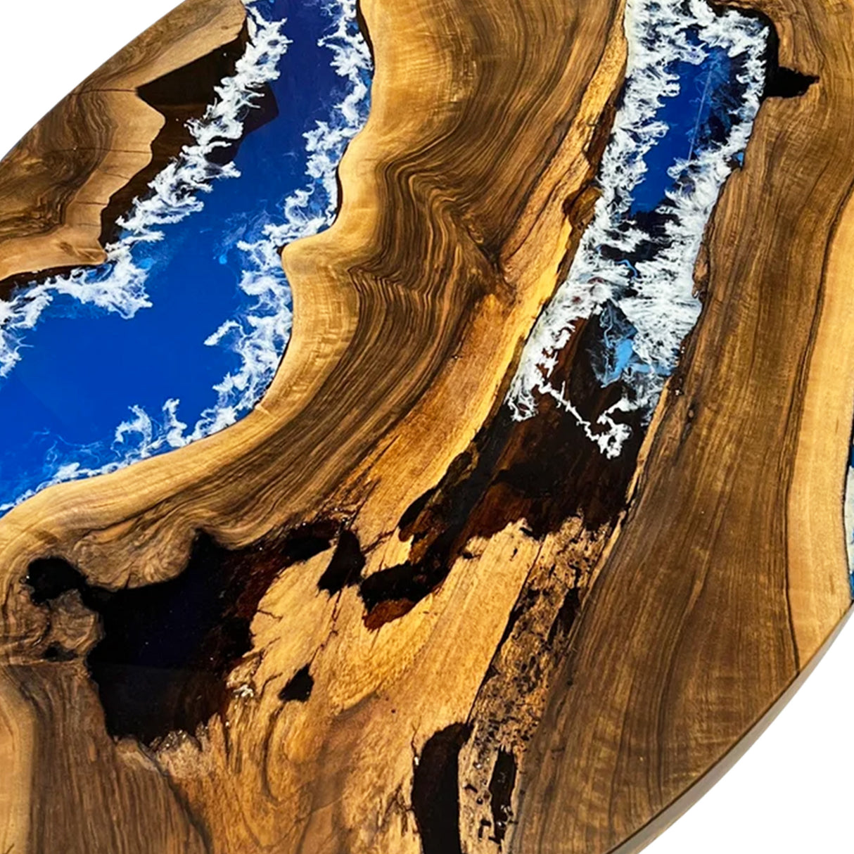Walnut Wood with Blue and White Ocean Wave Epoxy Resin Oval Dining & Cofffee Table ECT-169