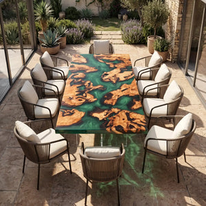 Custom Poplar Green Epoxy Resin Patio Dining Table | ECT-427