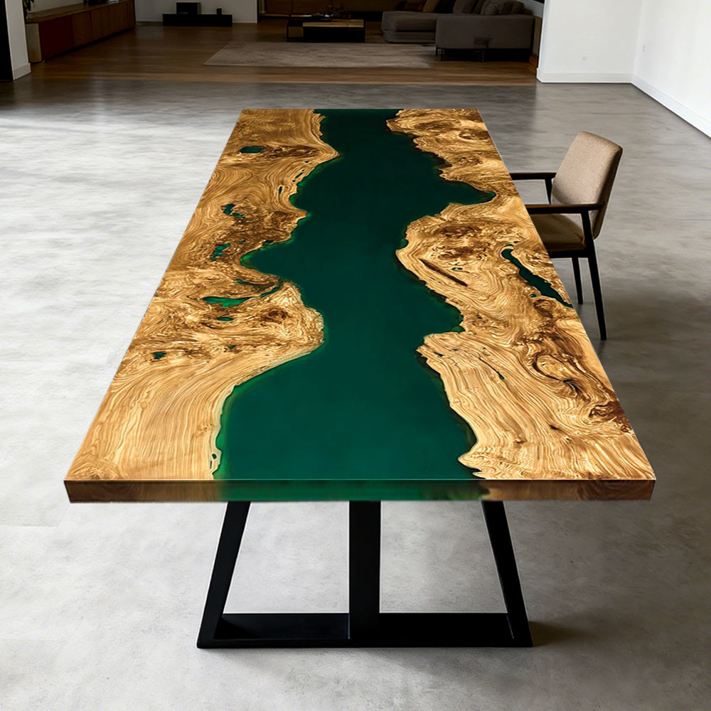 Elite Poplar Green Epoxy Rectangular Resin Dining Table – Contemporary River Table ECT-267